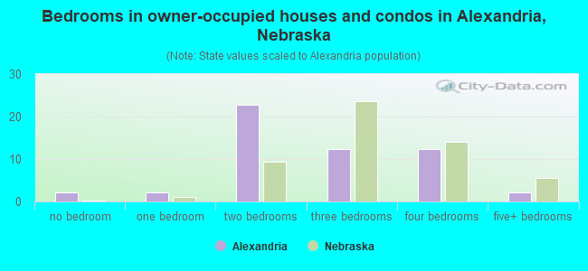 Bedrooms in owner-occupied houses and condos in Alexandria, Nebraska