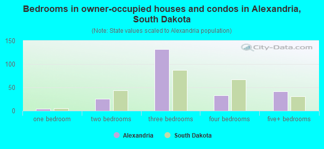 Bedrooms in owner-occupied houses and condos in Alexandria, South Dakota