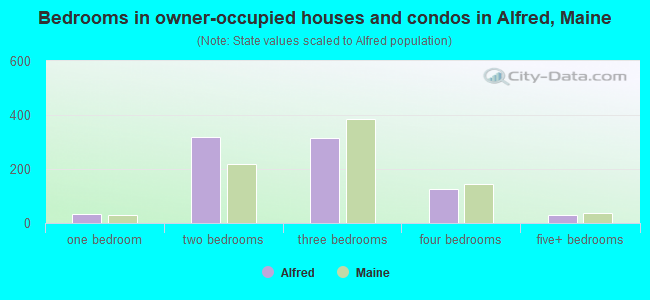 Bedrooms in owner-occupied houses and condos in Alfred, Maine