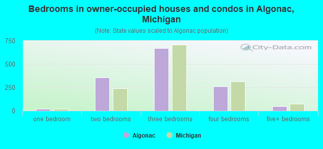 Bedrooms in owner-occupied houses and condos in Algonac, Michigan