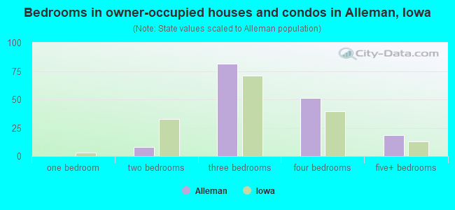 Bedrooms in owner-occupied houses and condos in Alleman, Iowa