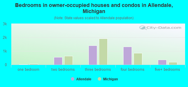 Bedrooms in owner-occupied houses and condos in Allendale, Michigan