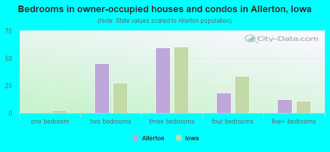 Bedrooms in owner-occupied houses and condos in Allerton, Iowa