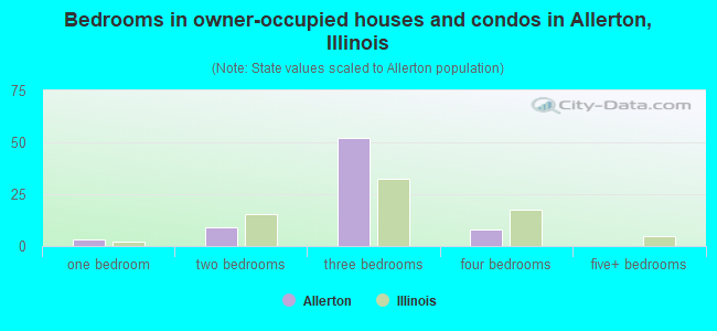 Bedrooms in owner-occupied houses and condos in Allerton, Illinois