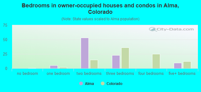 Bedrooms in owner-occupied houses and condos in Alma, Colorado