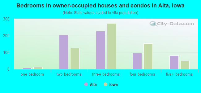 Bedrooms in owner-occupied houses and condos in Alta, Iowa