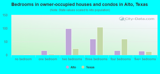 Bedrooms in owner-occupied houses and condos in Alto, Texas