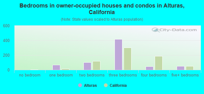 Bedrooms in owner-occupied houses and condos in Alturas, California
