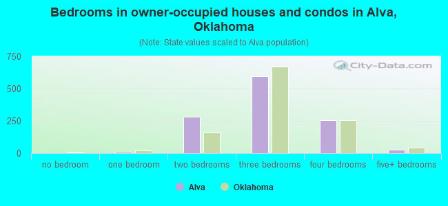 Bedrooms in owner-occupied houses and condos in Alva, Oklahoma