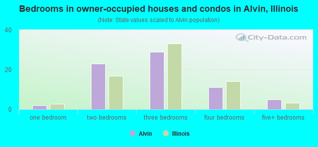 Bedrooms in owner-occupied houses and condos in Alvin, Illinois