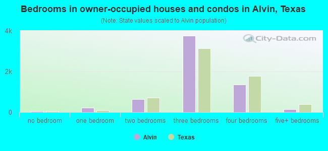 Bedrooms in owner-occupied houses and condos in Alvin, Texas