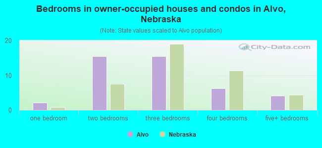 Bedrooms in owner-occupied houses and condos in Alvo, Nebraska