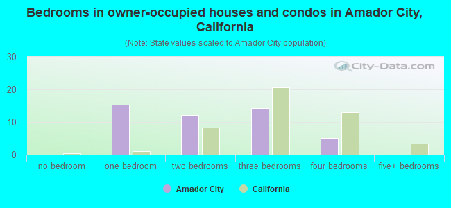 Bedrooms in owner-occupied houses and condos in Amador City, California