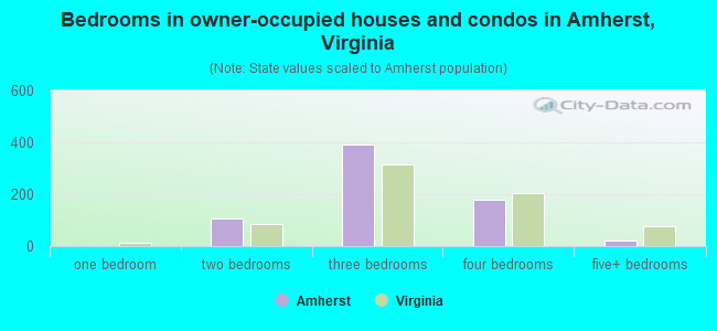 Bedrooms in owner-occupied houses and condos in Amherst, Virginia