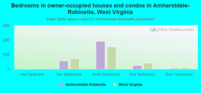 Bedrooms in owner-occupied houses and condos in Amherstdale-Robinette, West Virginia