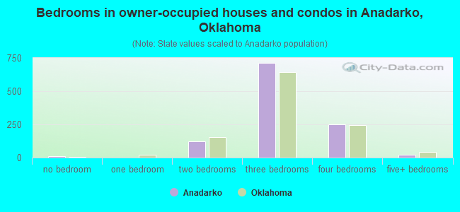 Bedrooms in owner-occupied houses and condos in Anadarko, Oklahoma