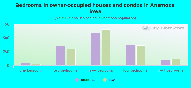 Bedrooms in owner-occupied houses and condos in Anamosa, Iowa