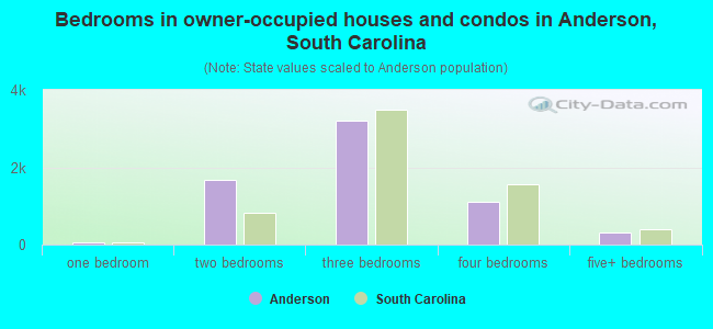 Bedrooms in owner-occupied houses and condos in Anderson, South Carolina