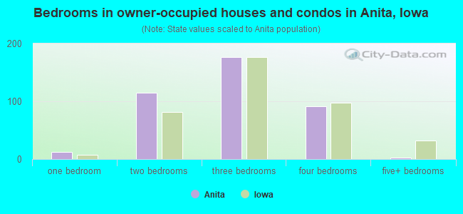 Bedrooms in owner-occupied houses and condos in Anita, Iowa