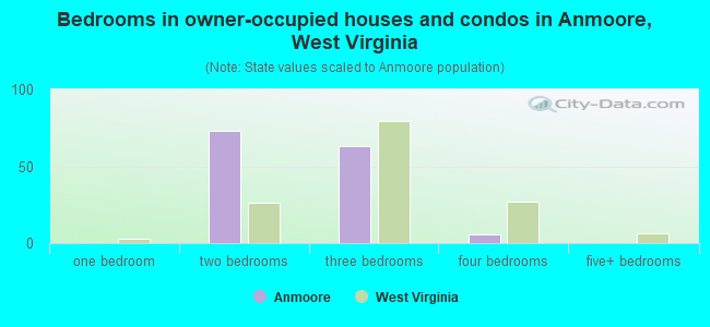 Bedrooms in owner-occupied houses and condos in Anmoore, West Virginia