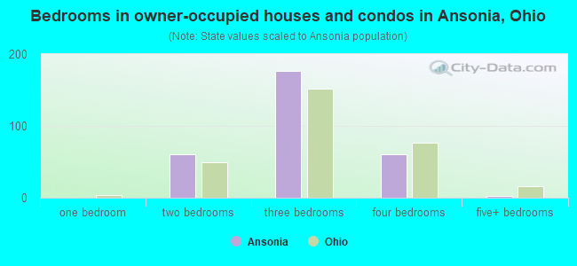Bedrooms in owner-occupied houses and condos in Ansonia, Ohio