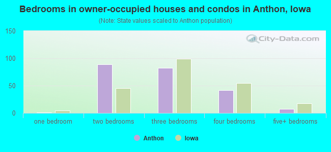 Bedrooms in owner-occupied houses and condos in Anthon, Iowa