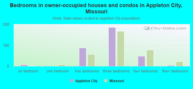 Bedrooms in owner-occupied houses and condos in Appleton City, Missouri