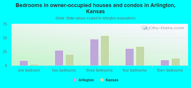 Bedrooms in owner-occupied houses and condos in Arlington, Kansas