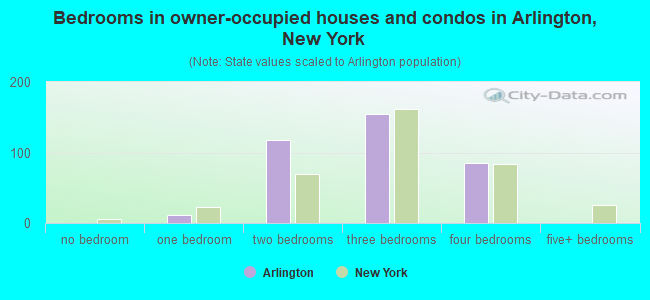 Bedrooms in owner-occupied houses and condos in Arlington, New York