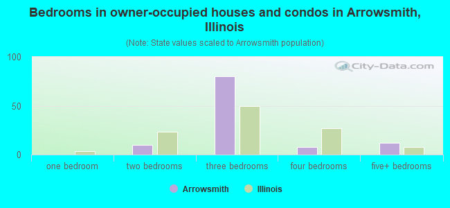 Bedrooms in owner-occupied houses and condos in Arrowsmith, Illinois