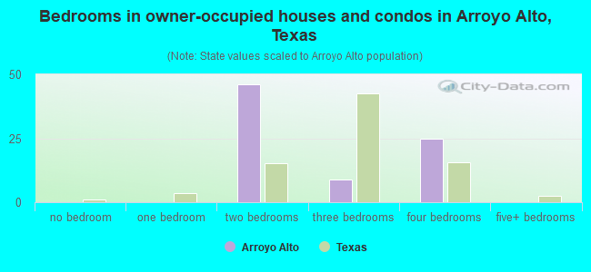 Bedrooms in owner-occupied houses and condos in Arroyo Alto, Texas