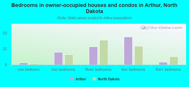 Bedrooms in owner-occupied houses and condos in Arthur, North Dakota