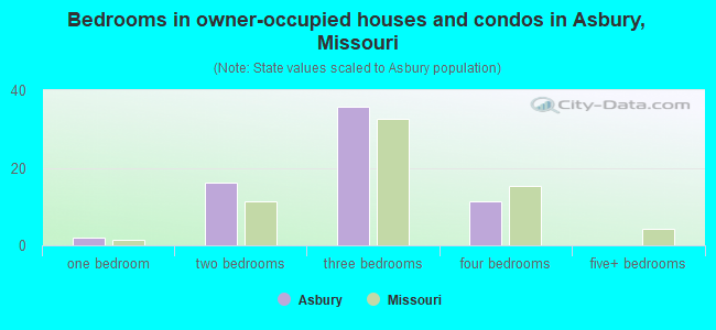 Bedrooms in owner-occupied houses and condos in Asbury, Missouri
