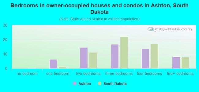 Bedrooms in owner-occupied houses and condos in Ashton, South Dakota