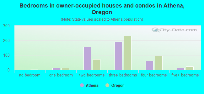 Bedrooms in owner-occupied houses and condos in Athena, Oregon