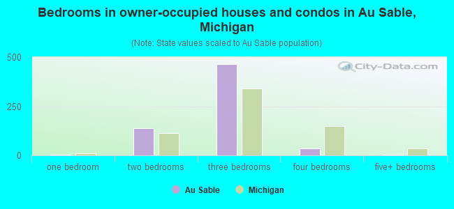 Bedrooms in owner-occupied houses and condos in Au Sable, Michigan