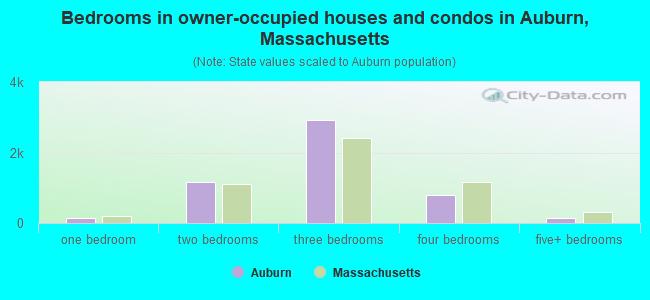 Bedrooms in owner-occupied houses and condos in Auburn, Massachusetts