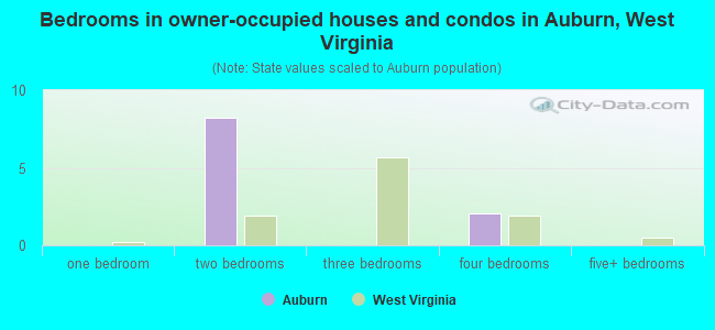 Bedrooms in owner-occupied houses and condos in Auburn, West Virginia
