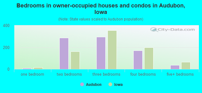 Bedrooms in owner-occupied houses and condos in Audubon, Iowa