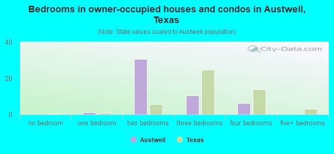 Bedrooms in owner-occupied houses and condos in Austwell, Texas