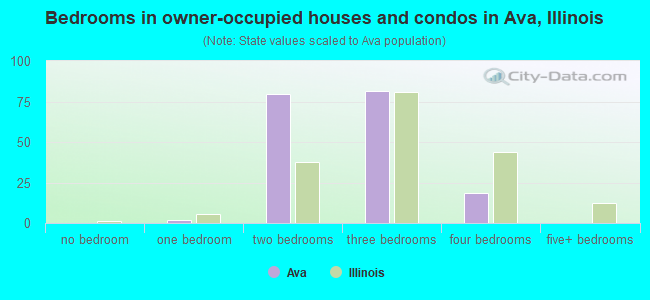 Bedrooms in owner-occupied houses and condos in Ava, Illinois