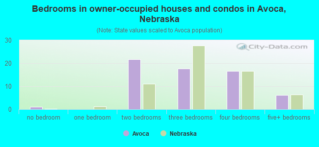 Bedrooms in owner-occupied houses and condos in Avoca, Nebraska