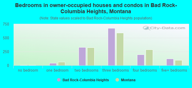 Bedrooms in owner-occupied houses and condos in Bad Rock-Columbia Heights, Montana