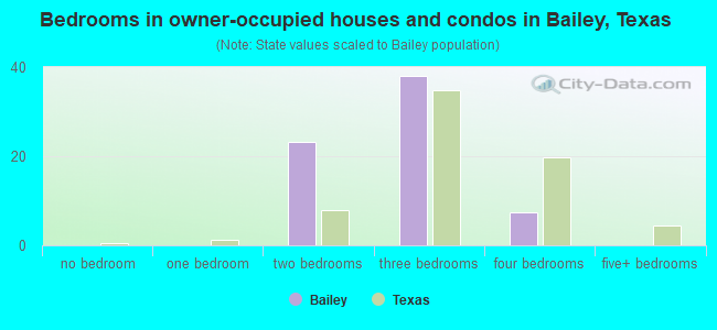 Bedrooms in owner-occupied houses and condos in Bailey, Texas