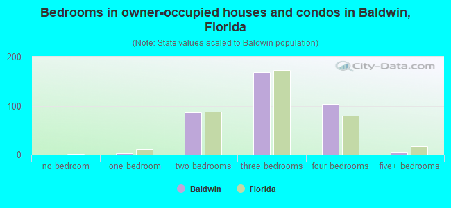 Bedrooms in owner-occupied houses and condos in Baldwin, Florida