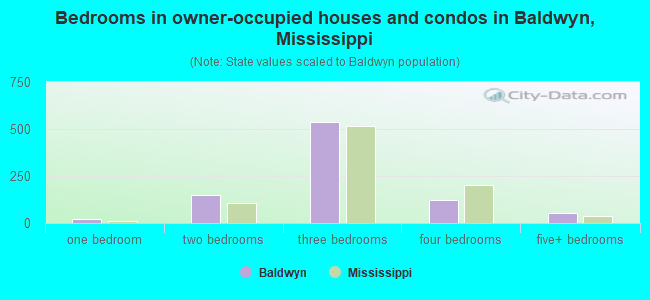 Bedrooms in owner-occupied houses and condos in Baldwyn, Mississippi