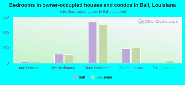 Bedrooms in owner-occupied houses and condos in Ball, Louisiana