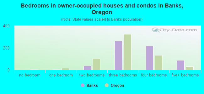 Bedrooms in owner-occupied houses and condos in Banks, Oregon