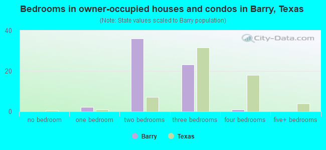 Bedrooms in owner-occupied houses and condos in Barry, Texas