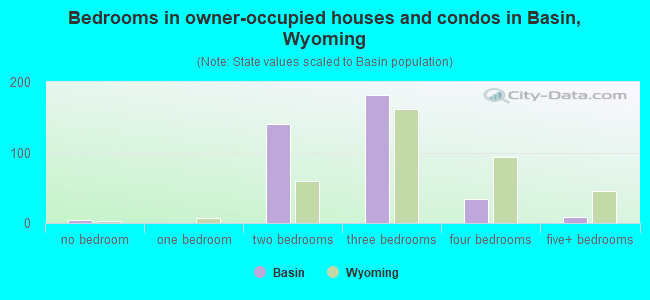 Bedrooms in owner-occupied houses and condos in Basin, Wyoming
